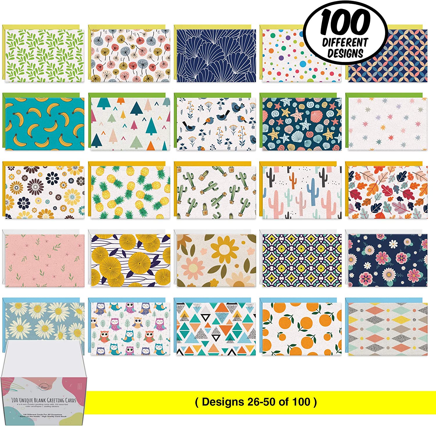 Dessie 100 Blank Cards With Envelopes - All Occasion Note Cards