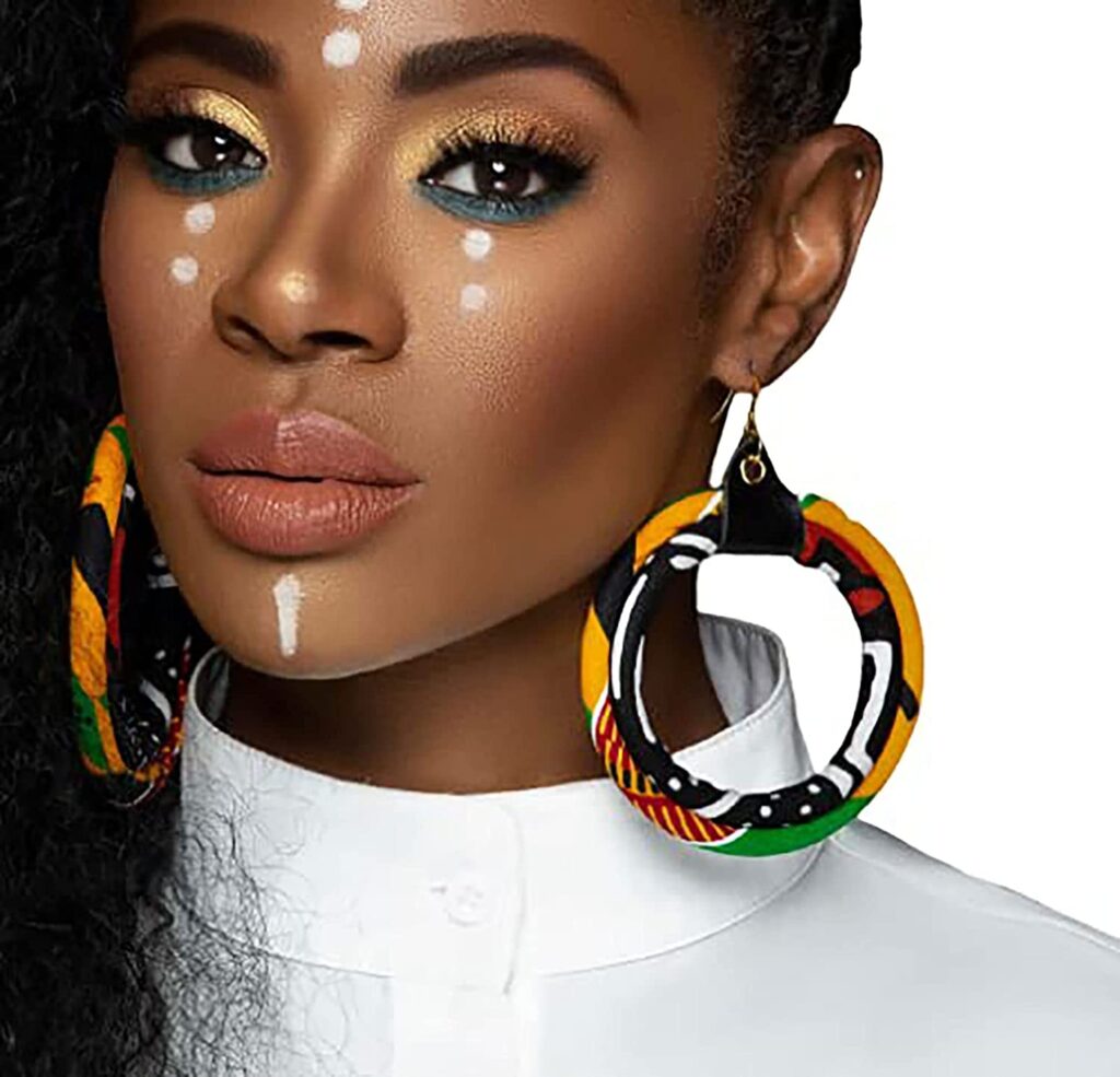 Kente Print African Hoop Earrings Black-Owned