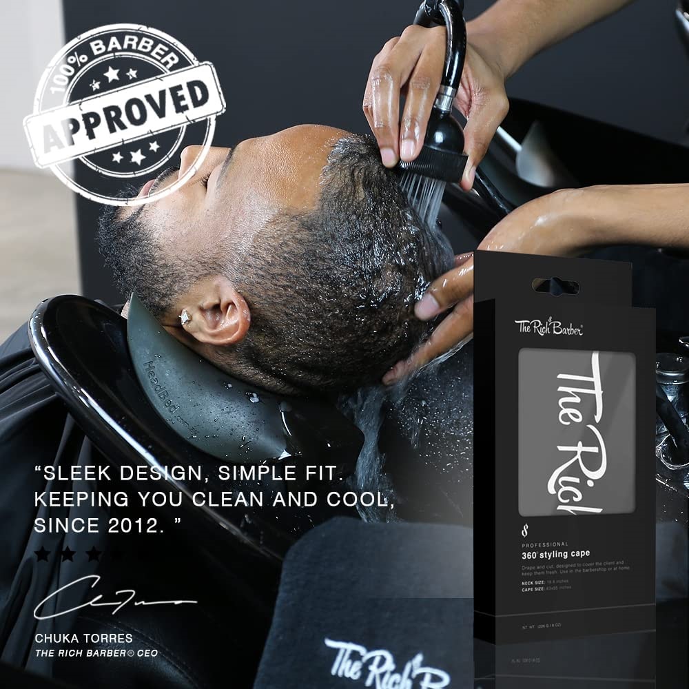 The Shave Factory barber cape lv black white