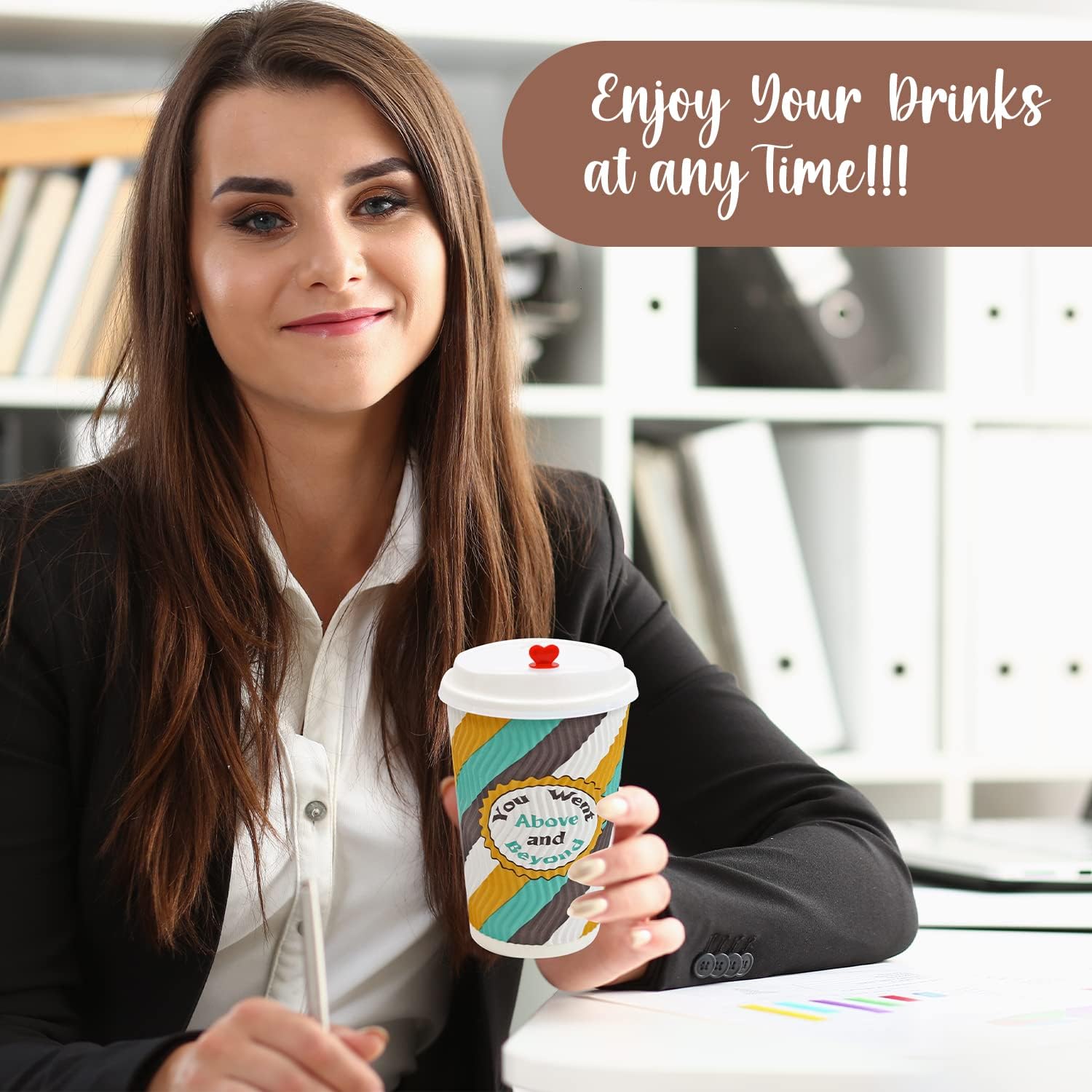 Dessie 50 Disposable Coffee Cups With Lids 16 oz, 5 Unique Designs