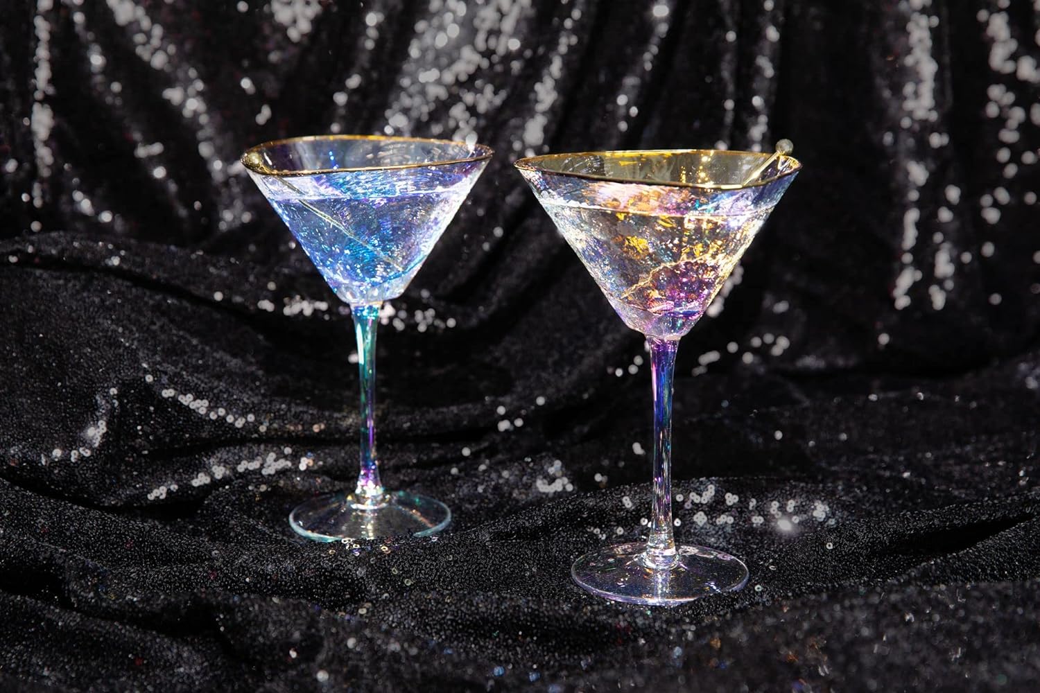 Modern Martini Glasses, Metallic Gold Tone Cocktail Glass 8-ounces, Set of 2