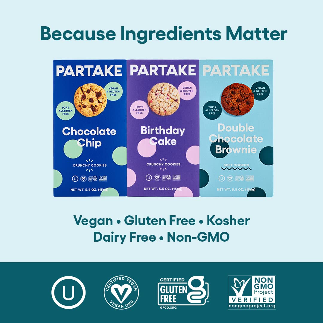 Gluten Free Partake Soft Baked Cookies Variety Pack (Chocolate Chip, Snickerdoodle, Lemon) - Vegan - Free From The Top 9 Allergens Including Dairy, Wheat, Soy, Eggs, & Peanuts - Non GMO